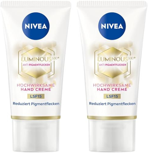 NIVEA Luminous 630 Hand Creme LSF15 (50 ml), Pflegecreme reduziert Pigmentflecken und beugt der Neuentstehung vor, hochwirksame Anti-Pigmentflecken Creme für die Hände (Packung mit 2)