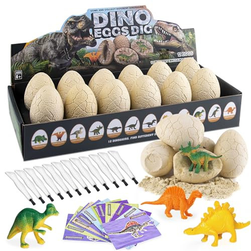 BAHAGULY Dinosaurier Eier Spielzeug, Dinosaurier Ei, 12 Dino Eier, Archäologie-Spielzeug, Dino Eier Dig Kit, Fossilien Ausgrabungsset Kinder, Kindergeburtstag Gastgeschenk im Alter von 6–8 und 8–12