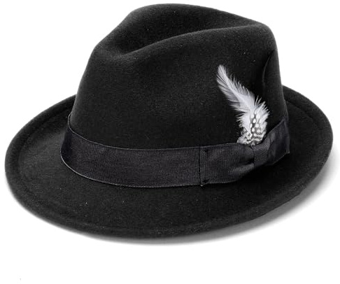 Geebuzz Fedora Hats for Men Women Classic Short Brim Felt Manhatta Fedora Hat with Feathers Band