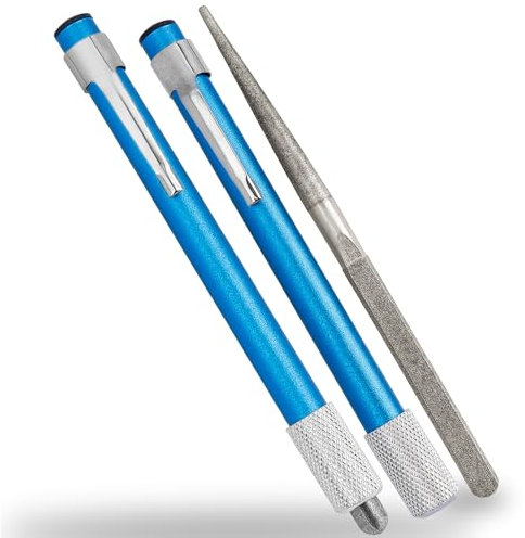 Treki 2pcs Pen Style Diamond Retractable Knife Sharpener, Blue, Fine Grit, 5.315 L x 1.2 W x 2 H, 75g, Suitable for Kitchen, Outdoor, Hunting, Fishing, Hiking, Camping, Garden Tools
