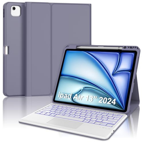 Occtingkind, Tastiera per iPad Air 13 2024 (M2)/ 2025(M3), Custodia con Tastiera per iPad Air 13, Cover Touchpad Magnetica Retroilluminata Bluetooth Keyboard per Air 13, Italiano Layout, USB C, Viola
