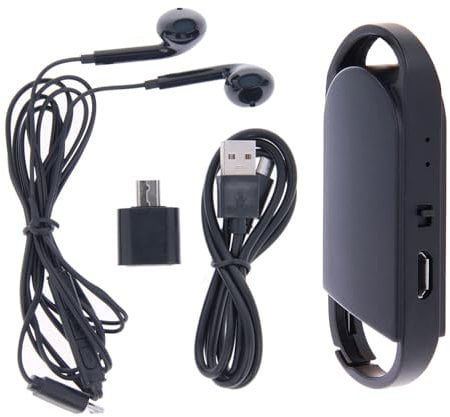 Digital Voice Recorder with 8Gb and 192 Kbps, Clip-On, Keychain Style - Includes Headphones, Cable and Adapter