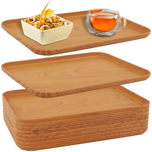 Lot de 10 grands plateaux en plastique empilables pour activités artisanales, rangement et service de peinture et de perles (30,6 x 22,9 cm), imitation bois marron