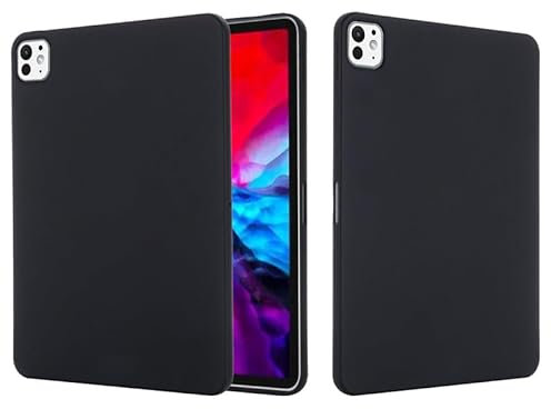 Tablet Hülle für iPad Pro 11 Zoll M4 2024 Liquid Silicone Case Flexible Soft Gel Rubber Slim Fit Protective Shockproof Bumper Cover Schwarz