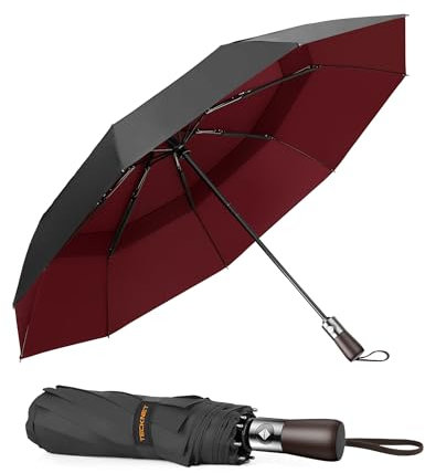 TECKNET Regenschirm, Automatik-Faltschirm, Taschenschirm sturmfest, leicht zu öffnen und zu schließen, hervorragende Stabilität Geeignet für regnerische und verschneite Tage