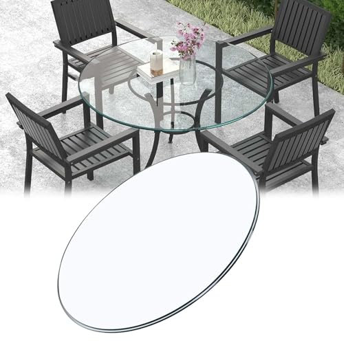 Dessus de table rond en verre trempé de 8 mm d'épaisseur pour jardin et cuisine, salle à manger, protection de table en verre transparent robuste avec bord plat poli Ø 60 cm