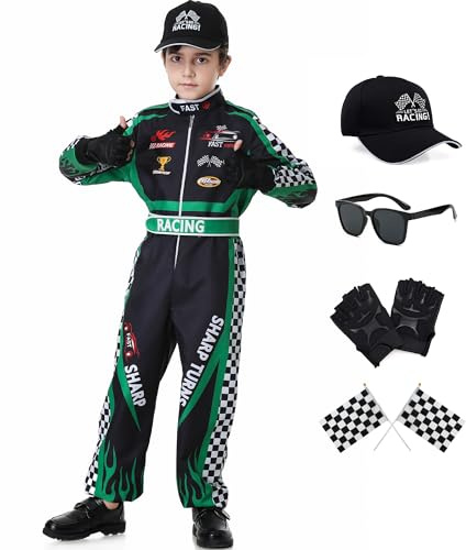 Dzorim Disfraz de Piloto de Coche, Ropa para Pilotos de Carreras, Dress Up con Guantes Gafas de Sol Gorro