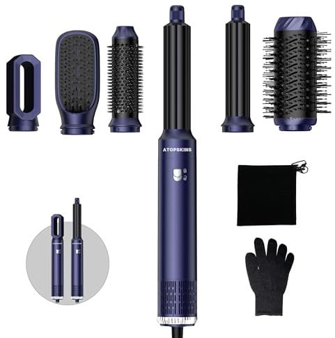 Atopskins Air styler 6 in 1 Hairstyler Haarstyler mit 1000W Haartrockner, Lockenstab, Warmluftbürste, Föhnbürste, Rundbürstenföhn, Glättbürste für Alle Haartypen, Trocknen, Glätten, Locken