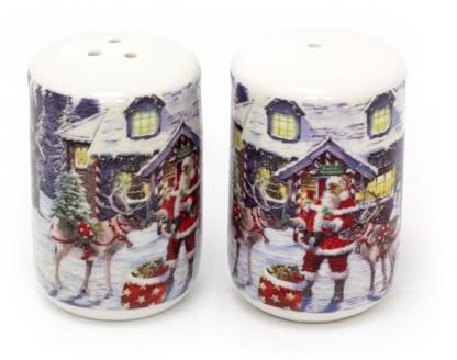 Carousel Home Santa Workshop Christmas Salt and Pepper Pots | Festive Fine China Salt and Pepper Set Xmas Salt and Pepper Shakers | Porcelain Christmas Cruet Sets