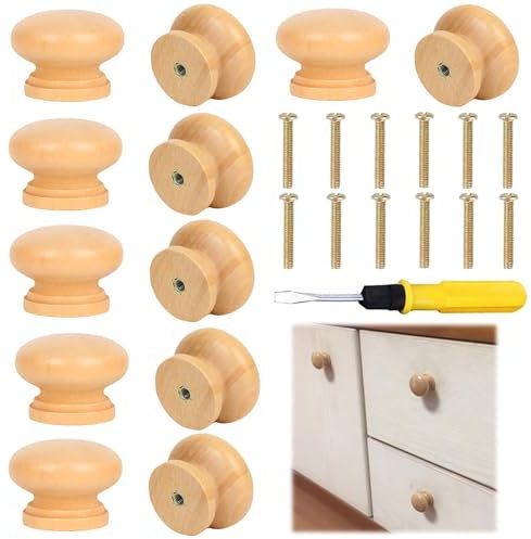 HAYGEM 12 Pièces Bouton de Meuble Bois Lisses et Robustes, Poignée Meuble Modernes et Minimalistes, Boutons de Portes pour Placards avec un Tournevis, pour les Armoires de Cuisine et les Penderies