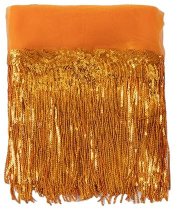 Whakano 2 Yards Pailletten Quaste Fransenborte 20cm Breite,Fransen Trim Spitzenband Fransenband Quastenbesatz,Dekoband Zierband,Spitzenbesatz für Nähen Basteln,Kleidung Latein,Party Dekor,Orange