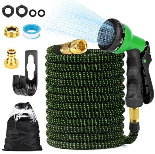 Vankarr Manguera Jardin Extensible Flexibles 30m Rociador con Conexión de Grifo de 1/2 y 3/4, 8 Funciones con Bolsa de Almacenamient Soporte para Jardín Autocaravana Camping (Verde)