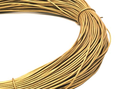 esnado Cordoncino rotondo in pelle, 1,5 mm x 20 m, oro, in vera pelle, conciato al vegetale, ideale per gioielli e bracciali, lavori di intreccio, artigianato, decorazioni, fai da te, medievale, LARP