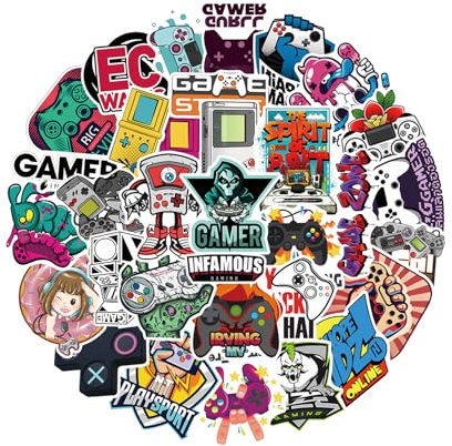 50 Pcs Gamepad Kids Stickers, Retro Gaming Stickers for Kids Teens, Waterproof Vinyl Decals for Water Bottle Laptop Phone Skateboard Scrapbook Guitar Bike Luggage