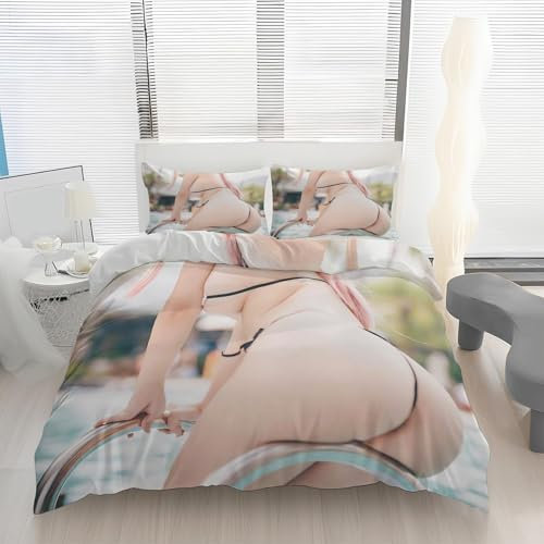 ZaopVrynx Sexy Hintern Bettwäsche 140x200 Kinder Nackte Frau Bettbezug für Teenager Mädchen Jungen Sexy Frau Bettwäsche-Set 2 Teilig Deckenbezug mit Reißverschluss 1 Kissenbezug