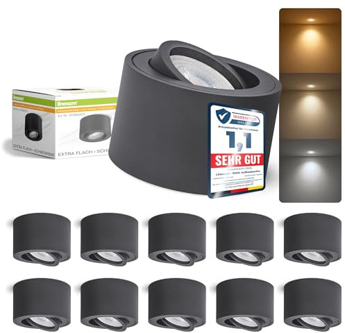 linovum 10er Set SMOL Aufbauspots Deckenleuchte dunkelgrau schwenkbar flach mit einstellbarer Lichtfarben 3CCT lumiFLEX LED 4W 230V