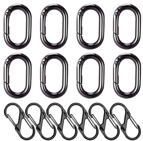 Newofview 14 Stück Metall Karabiner Set, 6 Stück S Karabinerhaken Klein und 8 Stück 1 Zoll Schwarz Karabiner Mini für Outdoor Camping Zuhause Wandern