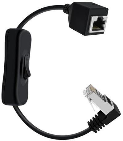 HuaLiSiJi Ethernet Kabel Cat 6e mit Ein/Aus-Schalter 1000 Mbps Gigabit Netzwerkabel RJ45 Stecker auf Buchse Patchkabel mit 304 Schalter für Switch, Router, PS4, X-BOX (Unten Gewinkelt, 0.6 m)