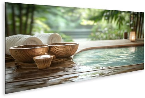 islandburner Bild auf Leinwand Wellness Oase mit Bambus und Kerzenlicht Bilder Wandbilder Poster