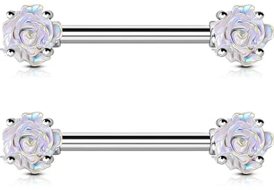 OUFER Body Piercing Nippelpiercing 2PCS 316L Stainless Steel Nipple Barbell Nipple Rings Flower Nipple Piercing Jewellery 14MM Nippelbar for Women