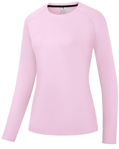 Women's Rash Guard UPF 50+ Sun Protection Long Sleeve T-Shirts Lightweight Quick Dry SPF UV Swim Shirt Pink 04-M