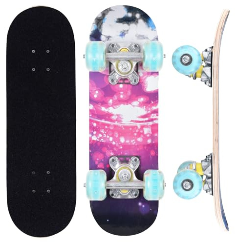 ERNAN Skateboard 17x5 Zoll Komplette für Kinder, komplettes Standard-Skateboards, 7 Schichten Ahorn-Deck, konkaves Skateboard
