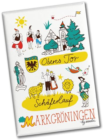 Markgröningen Wimmelbild Souvenir Souvenir Magnet - Oberes Tor Souvenir Magnet mit Stadtmotiv Württemberg Schäferlauf Tradition Souvenir Andenken