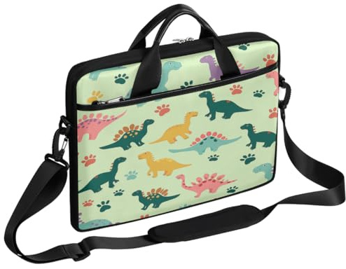 15 Zoll Laptop Umhängetasche Jungen Dinosaurier Dino Cartoon Tiere Computer Taschen Aktentasche Messenger Bag Strapazierfähiger und wasserabweisender Stoff für Männer Frauen