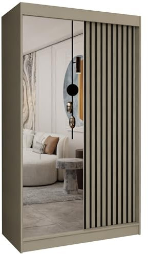 AXLIVING Cabinio Kleiderschrank Beige Schwebetürenschrank Lamell 120