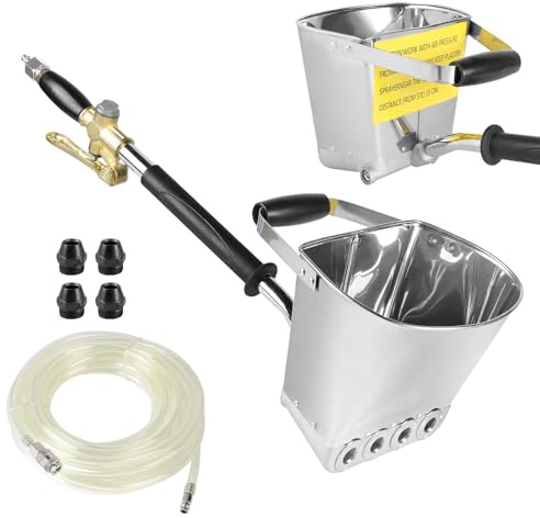 SUPAWAY 4 Jet Sprühpistole Mörtelspritze Putzpistole 3,5L mit Druckschlauch | 12mmx10m Zementspritzpistole Putzwerfer Druckluft Verputzmaschine Hochdruckluftschlauch für Wände und Decken Malwerkzeug