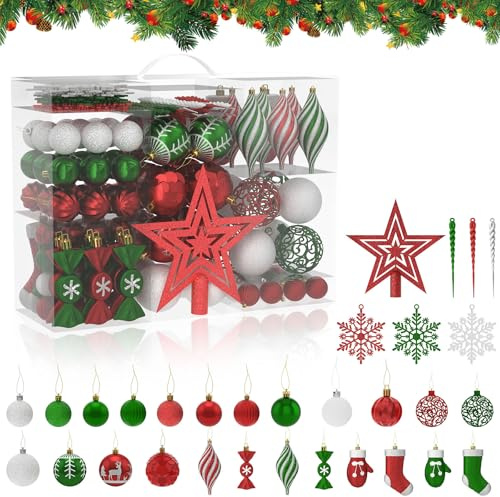 Froadp 138 Weihnachtskugeln Set aus Kunststoff Christbaumkugeln, Mehrfarbig | Bruchsicher, Glänzend, Mit Aufhängehaken, Christbaumkugel für Weihnachtsbaumdeko, Baum, Fenster, Party und DIY