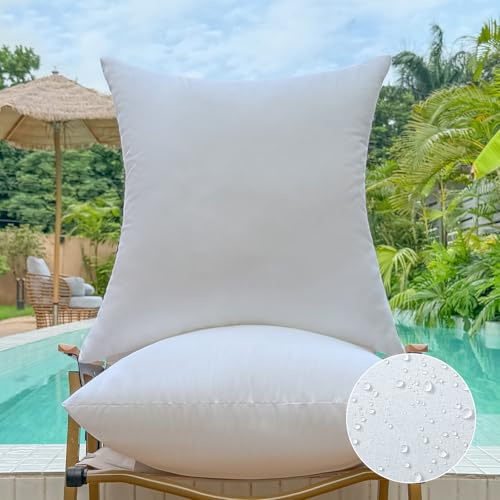 OTPIPCS 65x65 cm Outdoor Kissenfüllungen 2er Set wasserdichte Zierkissen für Gartenmöbel Sofa & Terrasse Große Weiße Quadratkissen mit Premium-Füllung Wetterfest & Dekorativ Couch Cushions