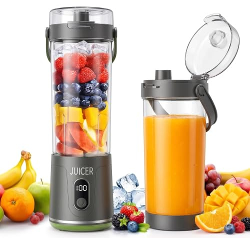 Tragbarer Mixer Smoothie Maker,650 ml Mini Mixer Smoothie To Go,USB-C Wiederaufladbar,12 Rostfreie Klingen,Auslaufsicherer Deckel mit Trinkschnabel,für Fitnessstudio,Büro,Reisen,Küche (Dunkelgrau)