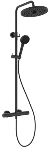 Ideal Standard Ceratherm T25+ Duschsystem, Wassersparende Brause mit variablen Strahlarten (12 l/min bei 3 bar), Verbrühschutz, Thermostatfunktion und verstellbarer Höhe – Schwarz Matt
