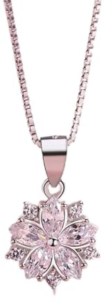 Collana di, collana di fiori di ciliegio con zirconi cubici rosa delicato 925 per il compleanno di Natale/Rosa