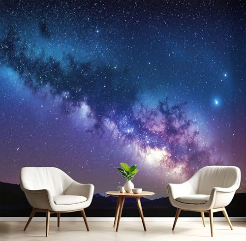 Tiefblau-Violett Fototapete 3D Effekt - Die Milchstraße Am Nachthimmel Seidenmalereien, Fantasiewelt Tapete Wandbild Tapeten Für Kinderzimmer Deko Wohnzimmer Schlafzimmer, 200 x 140 cm