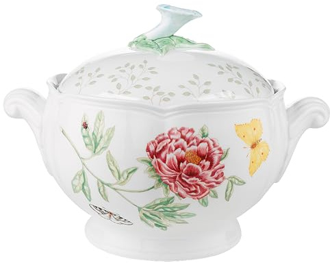 Lenox Butterfly Meadow 9 Split Flat Round Casserole Dish with a Lid White Body