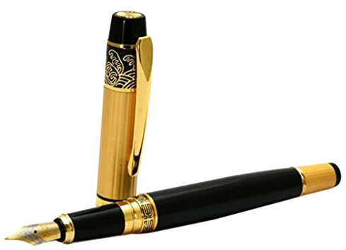 Hero 901 Fountain Pen Medium Nib Black and Stainless gold School Office Gift