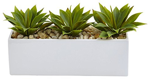 Nearly Natural 6916 Agave Succulent in Rectangular Planter Green 13 x 5.5 x 7