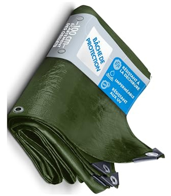etm - Bâche imperméable avec oeillet - Bâche de Protection Usage extérieur intérieur - Bâche étanche, résistante aux UV pour Bateaux Chantiers travaux - Epaisse densité 240 g/m², Vert 6x10 m