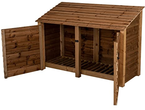 Arbor Garden Solutions wooden log store 4ft with doors, firewood storage (W-187cm, H-126cm, D-88cm), brown finish (Without kindling shelf)