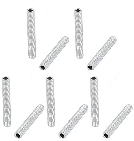 sourcing map Packung von 10 Lampe Pfeife Nippel Hohllampen Silberton Reparieren Hardware für Kronleuchter Kandelaber 40mm Länge M6 Gewinde Verzinkt