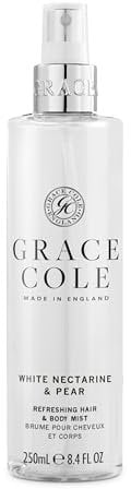 Grace Cole Body Spray 250ml - White Nectarine & Pear Fragrance - Womens Hair & Body Mist - Refreshing, Moisturising Spray With Essential Oils - Vegan - Made In England