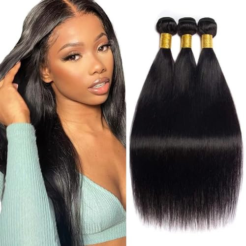 Huarisi Brazilian Straight Hair 3 Bündel 14 16 18 Zoll Gerade Tressen Echthaar Unverarbeitete Haarverlängerung 300g Haare Dunkelbraun Zum Einnähen Grade 7a Virgin Human Hair Weaving