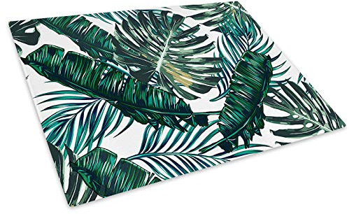 Retro Green White Leaf Glass Chopping Board Kitchen Worktop Saver Protector