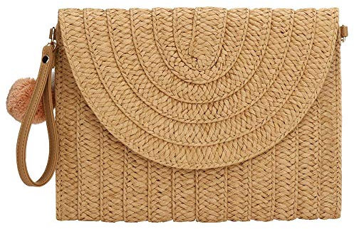 Verus Women Straw Purse Clutch Bag, Summer Straw Shoulder Woven Rattan Handbag Bags Beach Shoulder Tote Handbags (Light Brown)