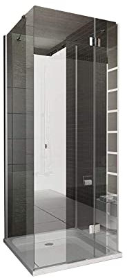 Alpenberger Duschkabine U Form | Duschkabine 3 Seitig Duschabtrennung mit Antikalk | Komplettdusche aus ESG Sicherheitsglas | Glasdusche mit Pendeltür (80 x 120 x 80 cm)