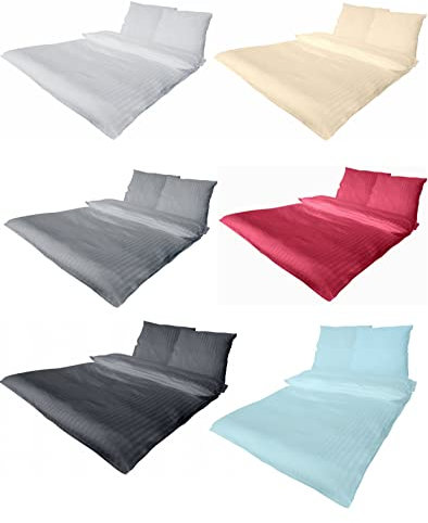 Bettwäsche 2 teilig luxuriöse Hotel DAMAST Mako Satin Baumwolle Premium 1X 135x200 cm + 1X 80x80 cm Kissenbezug mit Reißverschluss Weiss