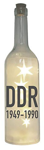 WB wohn trends LED-Flasche mit Motiv, DDR 1949 bis 1990, grau, 29cm, Flaschen-Licht Glitzer-Flasche Leuchtflasche Lampe mit Text Spruch Stadt