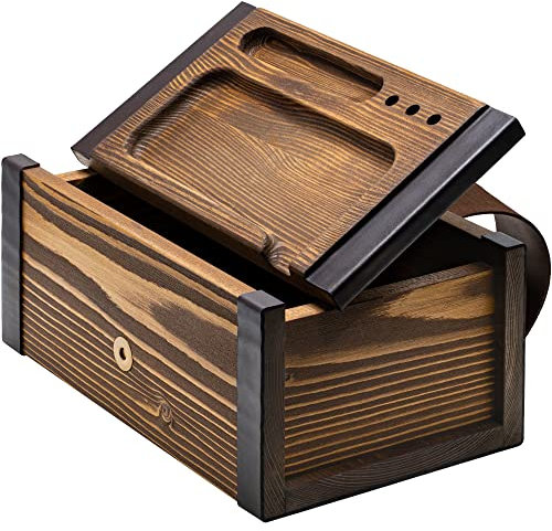 SPLENDSTOR Caja de madera grande con bandeja de madera decorativa, hecha a mano en Europa, gran organizador de almacenamiento para guardar tus accesorios y artículos esenciales